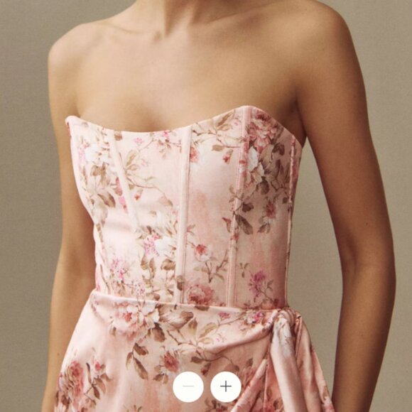 NWT V. Chapman June Printed Corset Front-Slit Satin Gown - Picture 3 of 10